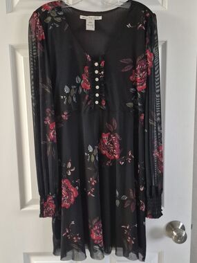American Rag Black Floral Mini  Sleeve Dress - Size Large